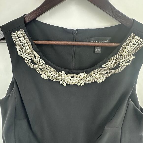 Connected Apparel Little Black Dress Size 8 Pearl & Bead Trim Retroglam Holiday - Picture 2 of 6
